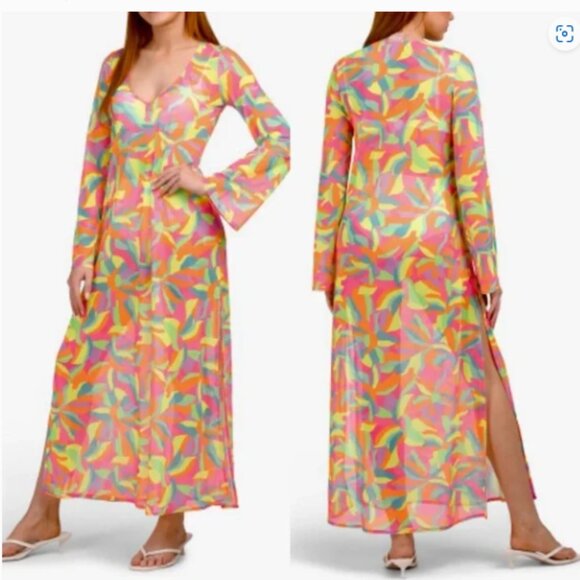 Show Me Your MuMu Other - NWT SHOW ME YOUR MUMU Santos Tropical Neon Leaf Print Maxi Cover-Up Dress